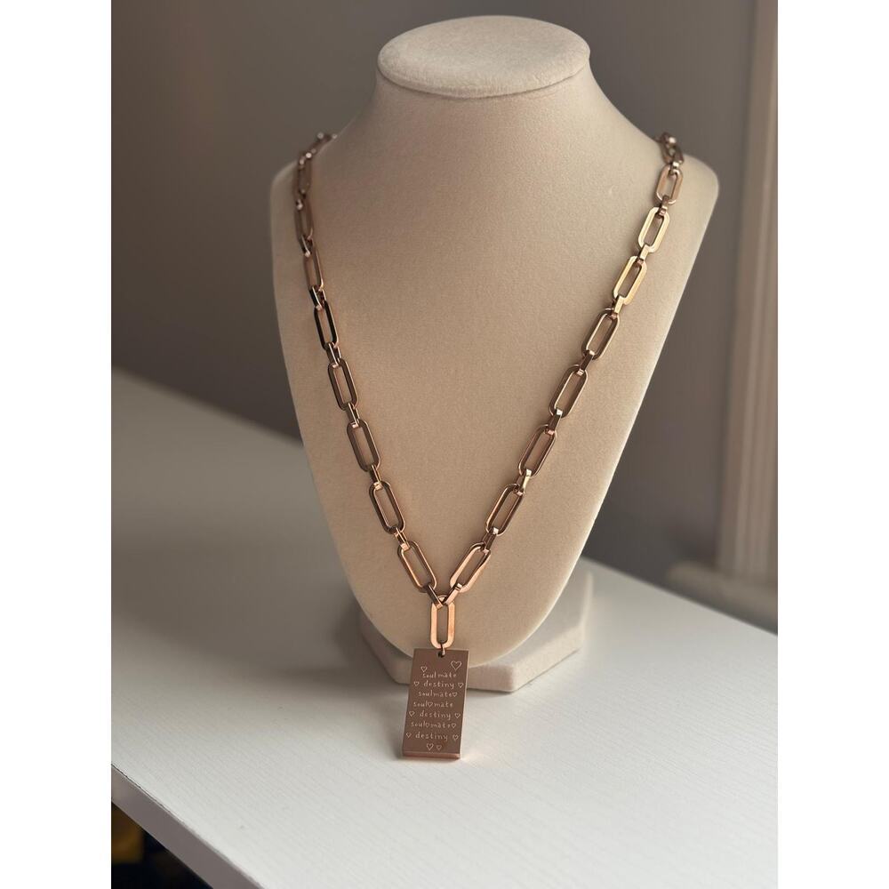 Gold Chain Necklace Statement Pendant Soulmate Destiny Charm Chunky Link - Picture 2 of 6